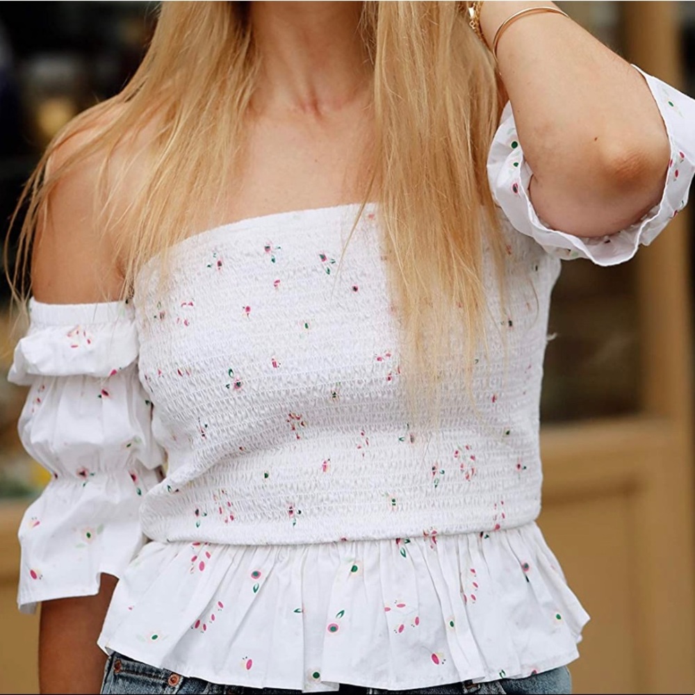 Amazon The Drop white floral off shoulder crop top